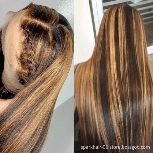 13X4 Lace Front Wig Straight Honey Blonde Brazilian Remy Highlight Ombre Lace Front Human Hair Wigs For Women Bleach Knots